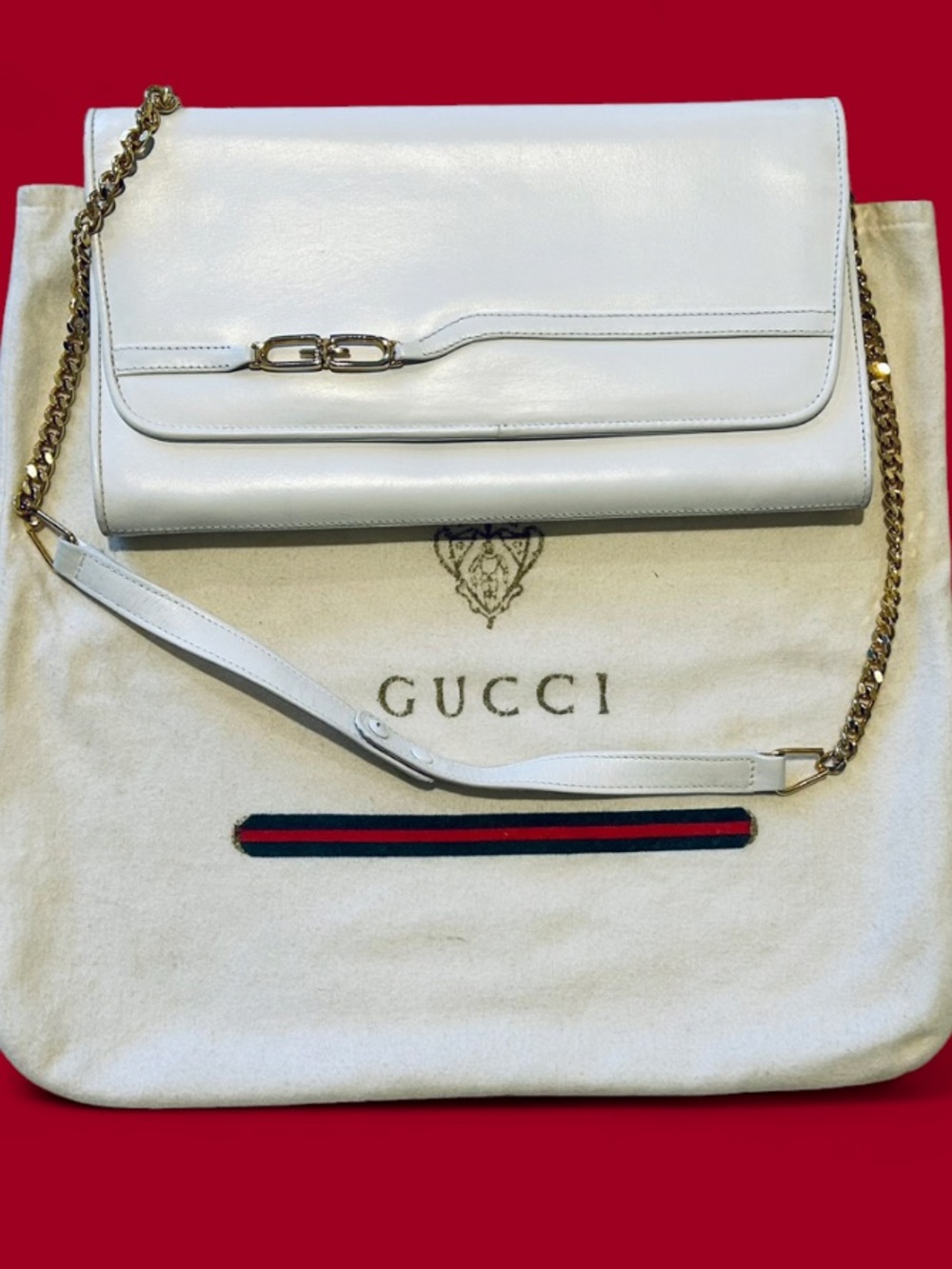 Vtg 80s Leather Gucci Convertible Envelope Clutch/Shoulder/Crossbody Bag (Rare)